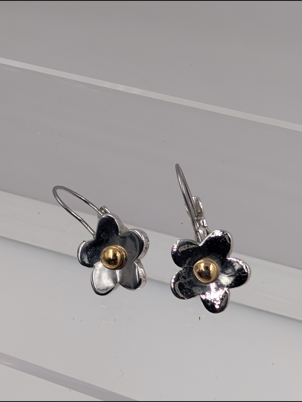 Lia Sophia Silver Flower Earrings with Gold Center Accents - Picture 5 of 8
